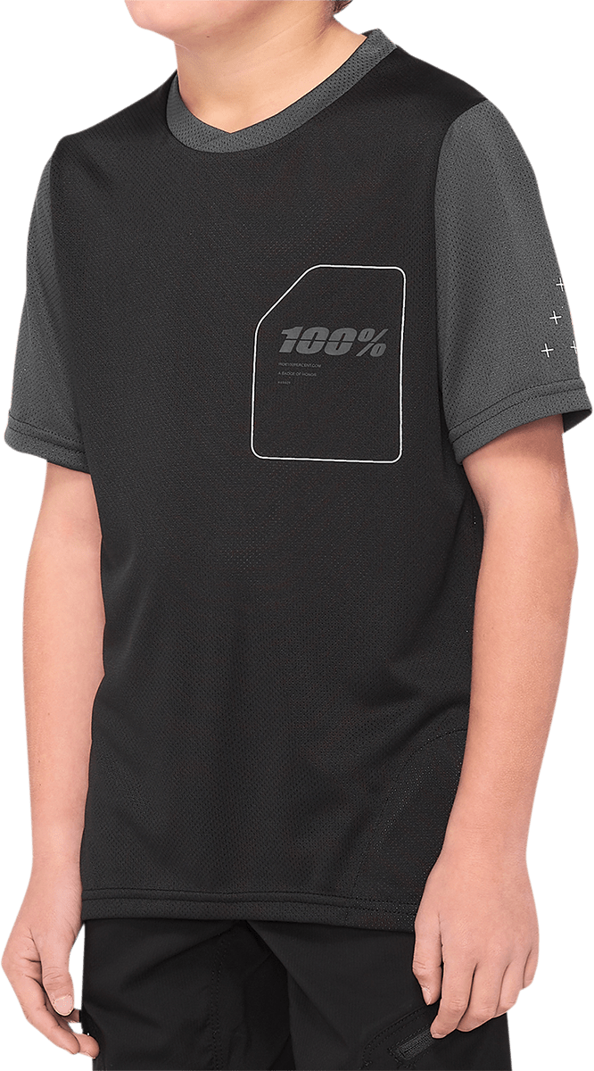 100% Youth Ridecamp Jersey - Short-Sleeve - Black/Charcoal - Large 40031-00002 - Electrek Moto