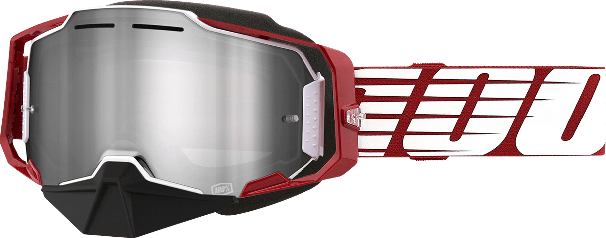 100% Armega Snow Goggles - Oversized Red - Silver Mirror 50008-00006 - Electrek Moto