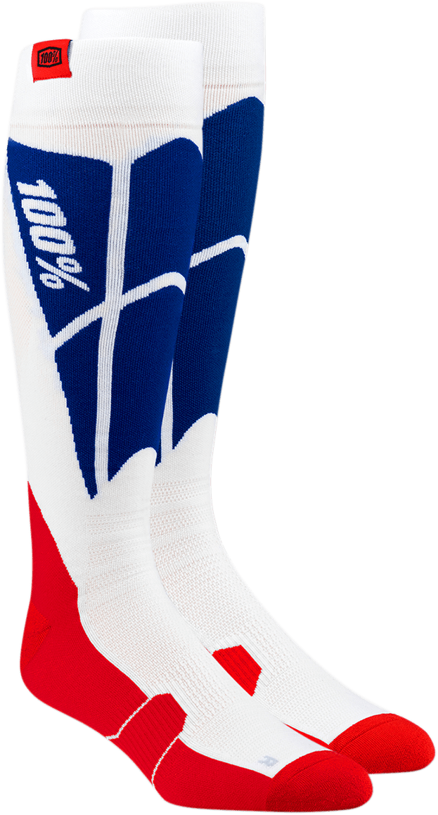 100% Hi-Side Performance Socks - White/Blue - Small/Medium 24008-022-17 - Electrek Moto