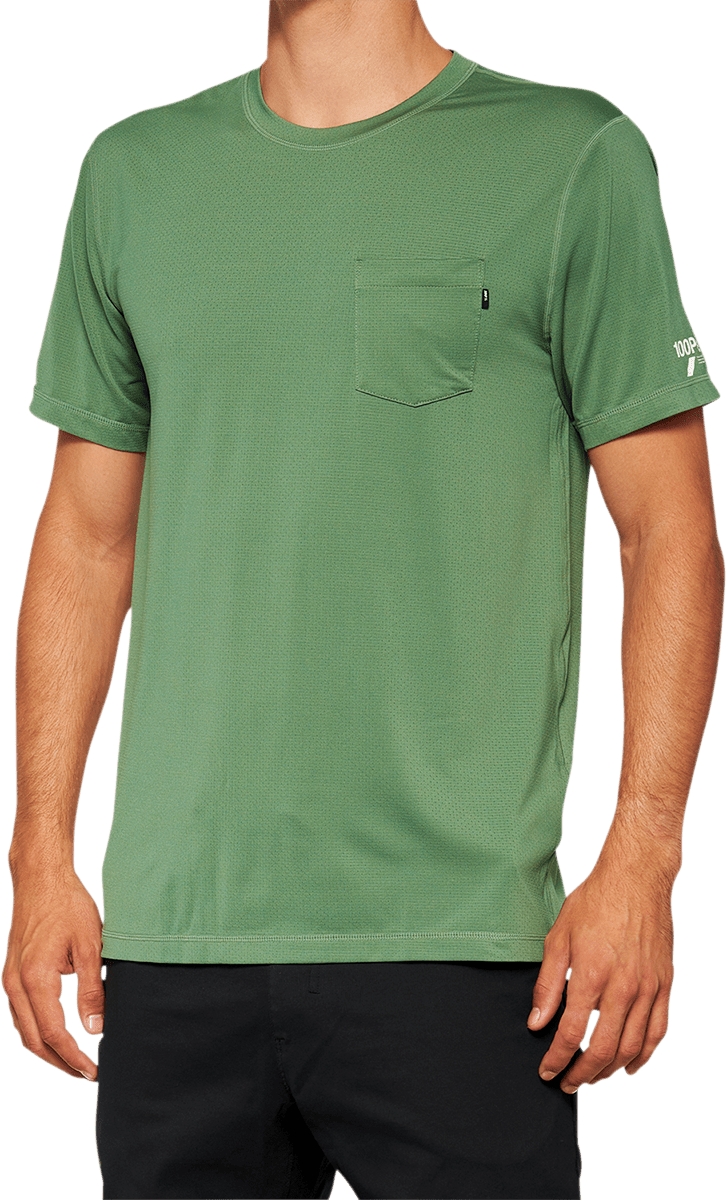 100% Mission Athletic T-Shirt - Olive - Small 20014-00015 - Electrek Moto