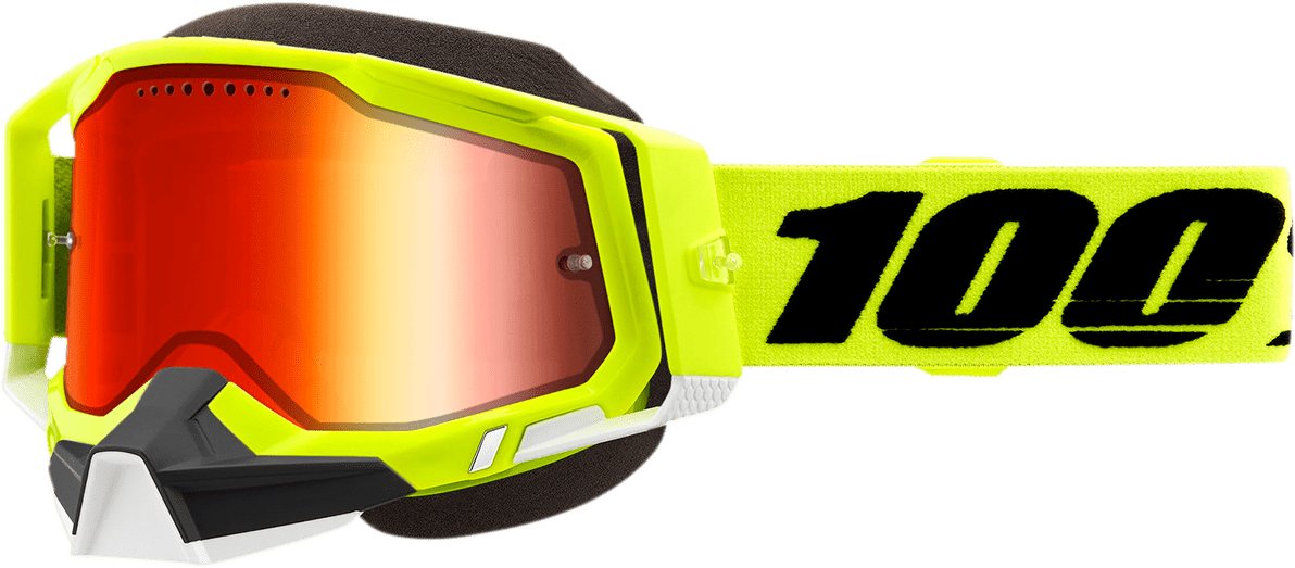 100% Racecraft 2 Snow Goggles - Fluo Yellow - Red Mirror 50012-00004 - Electrek Moto