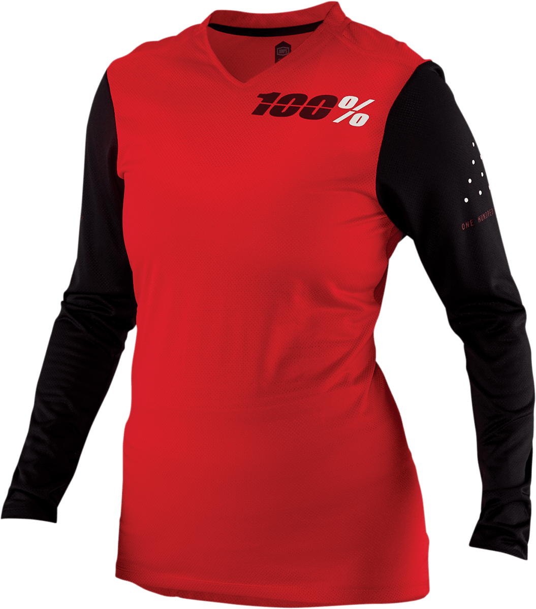 100% Women's Ridecamp Jersey - Long-Sleeve - Red - Medium 44402-003-11 - Electrek Moto