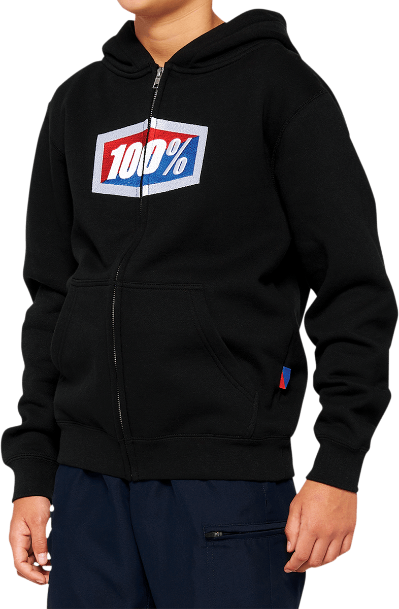 100% Youth Official Zip Hoodie - Black - Medium 20033-00001 - Electrek Moto