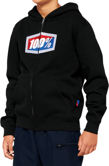 100% Youth Official Zip Hoodie - Black - XL 20033-00003 - Electrek Moto