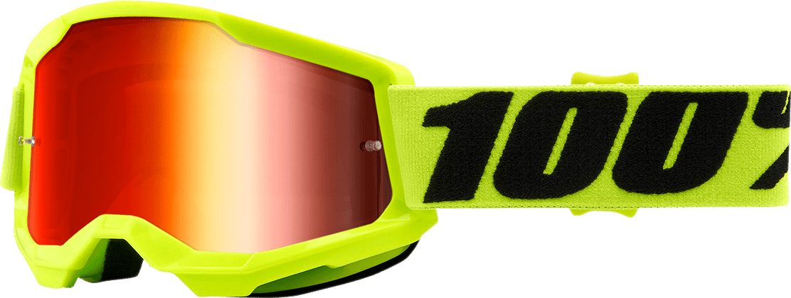 100% Youth Strata 2 Goggles - Yellow - Red Mirror 50032-00003 - Electrek Moto