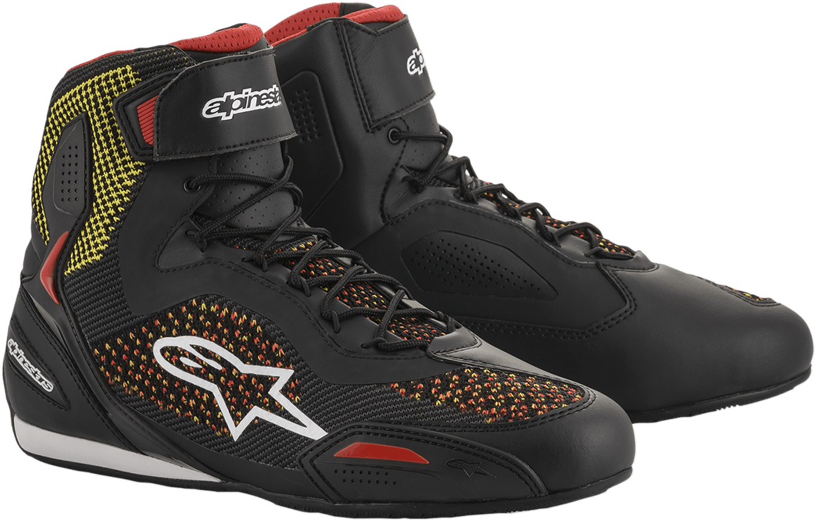 ALPINESTARS Faster - 3 Rideknit Shoes - Black/Red/Yellow - US 8 251031915308 - Electrek Moto