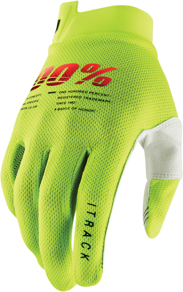 100% iTrack Gloves - Fluo Yellow - Large 10008-00012 - Electrek Moto