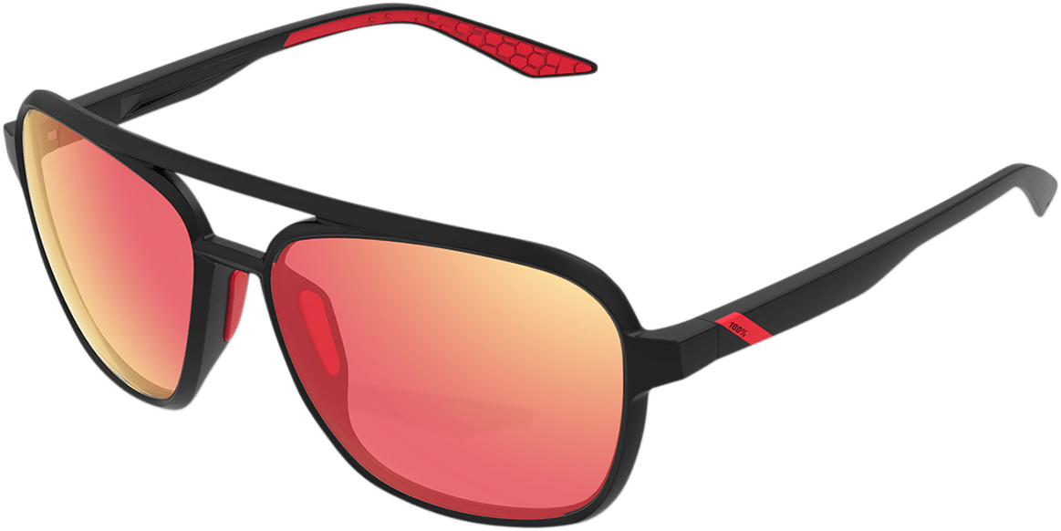 100% Kasia Aviator Sunglasses - Round - Black - Red Mirror 61042-100-43 - Electrek Moto