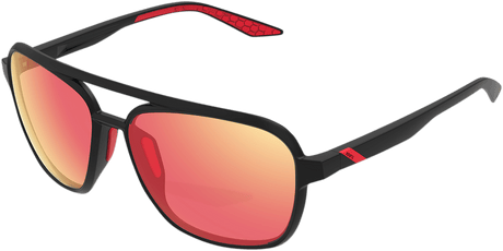 100% Kasia Aviator Sunglasses - Round - Black - Red Mirror 61042-100-43 - Electrek Moto