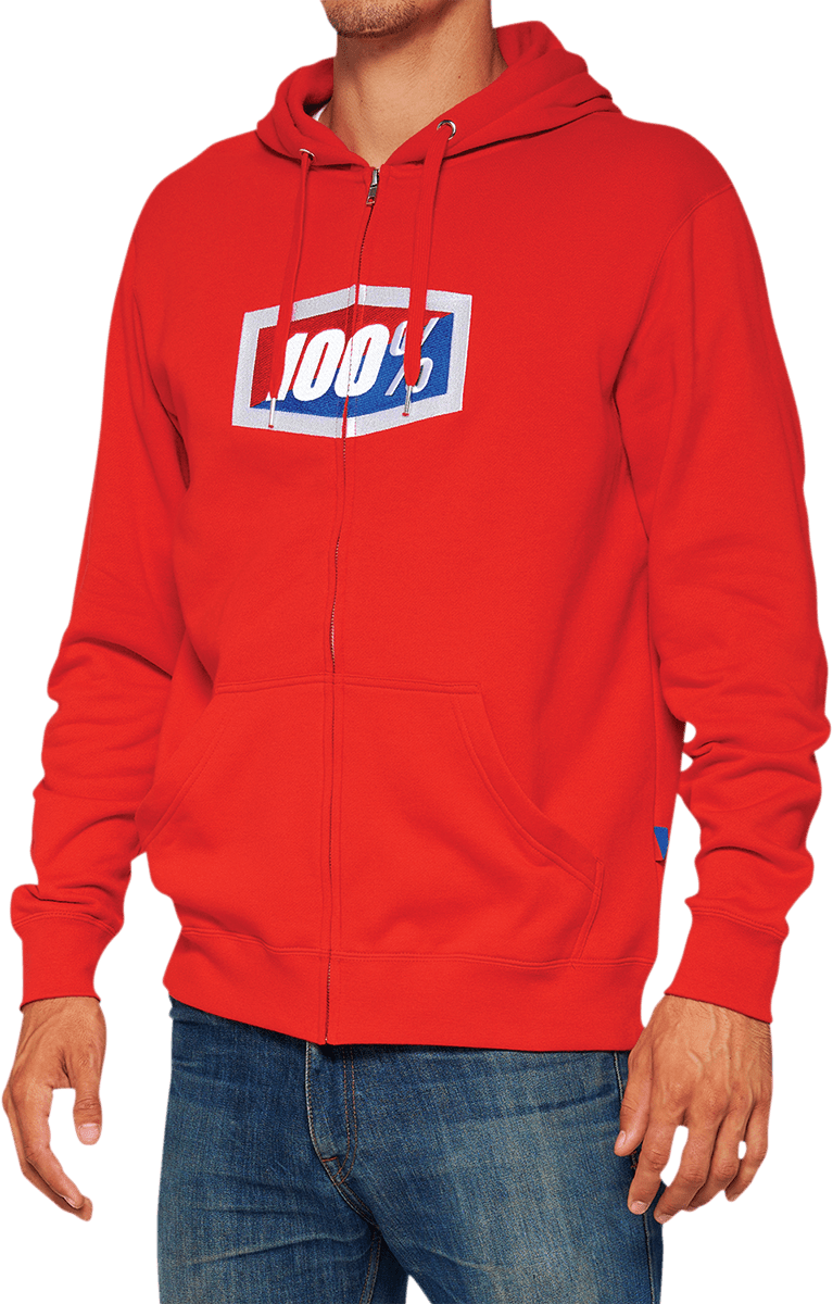 100% Official Fleece Zip-Up Hoodie - Red - Large 20032-00017 - Electrek Moto