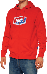 100% Official Fleece Zip-Up Hoodie - Red - Large 20032-00017 - Electrek Moto