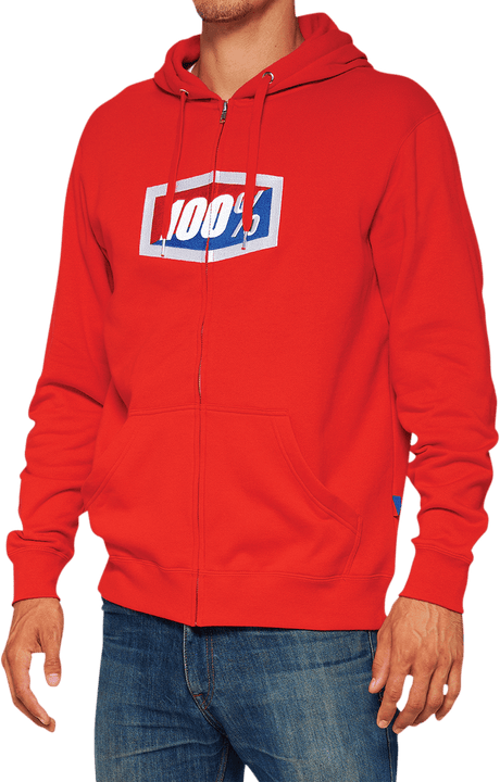 100% Official Fleece Zip-Up Hoodie - Red - Medium 20032-00016 - Electrek Moto