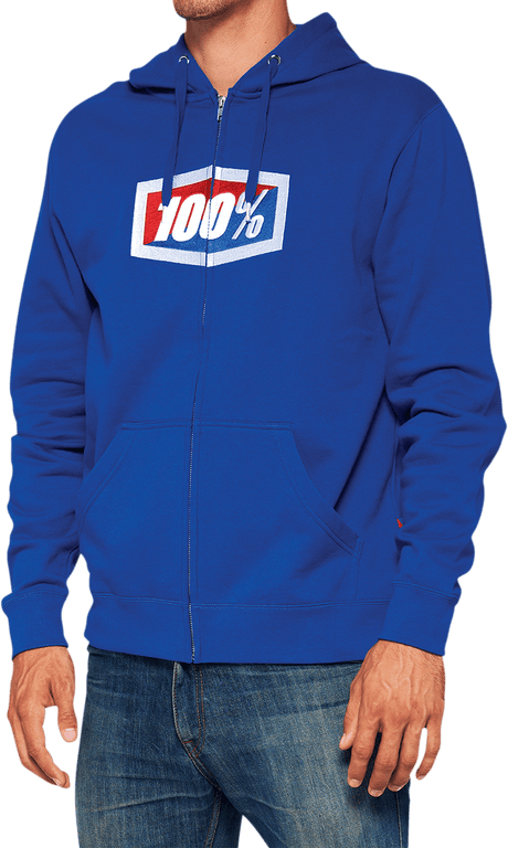 100% Official Fleece Zip-Up Hoodie - Royal - Small 20032-00020 - Electrek Moto