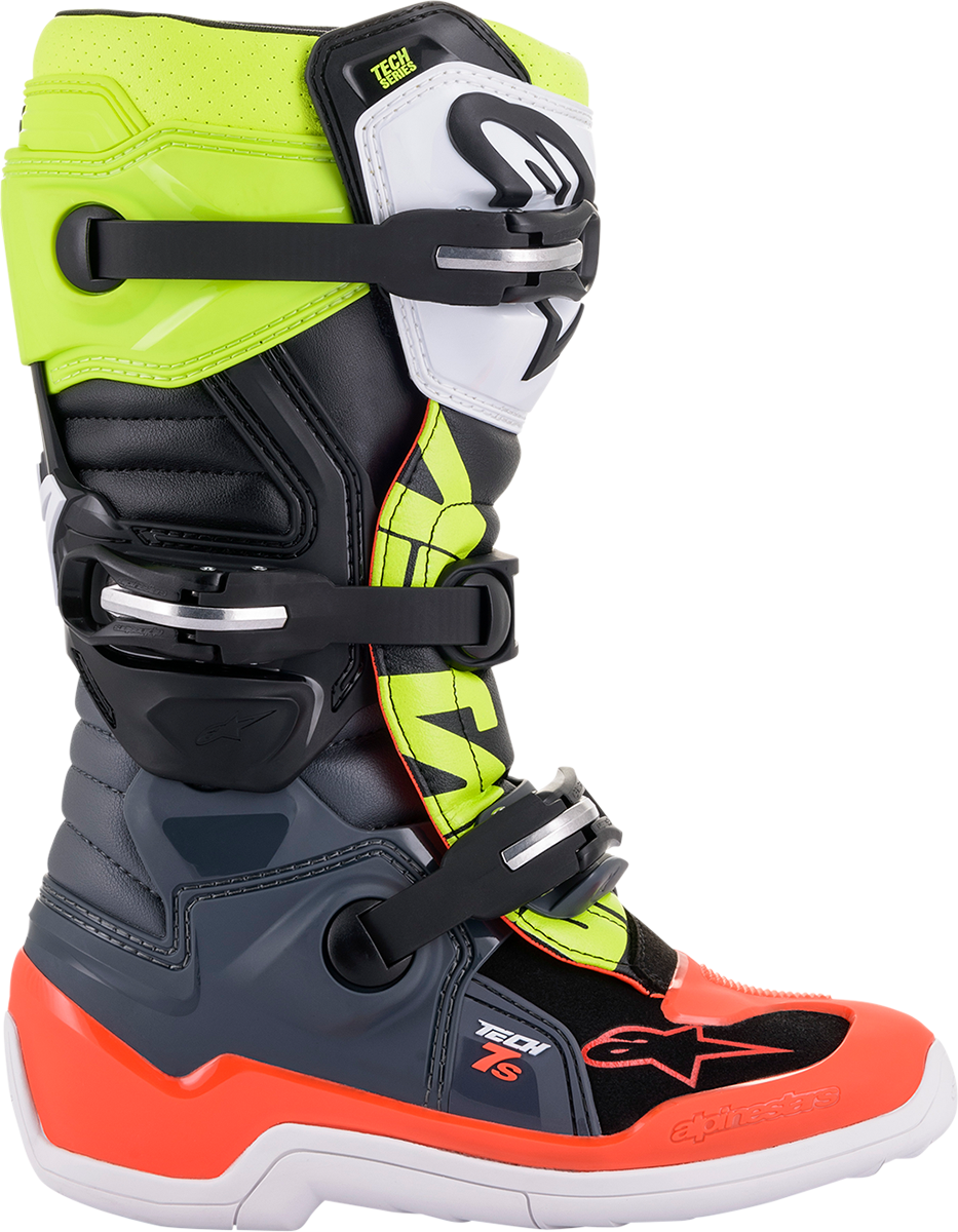 ALPINESTARS Tech 7S Boots - Black/Gray/Red/White/Yellow - US 4 2015017-9058-4