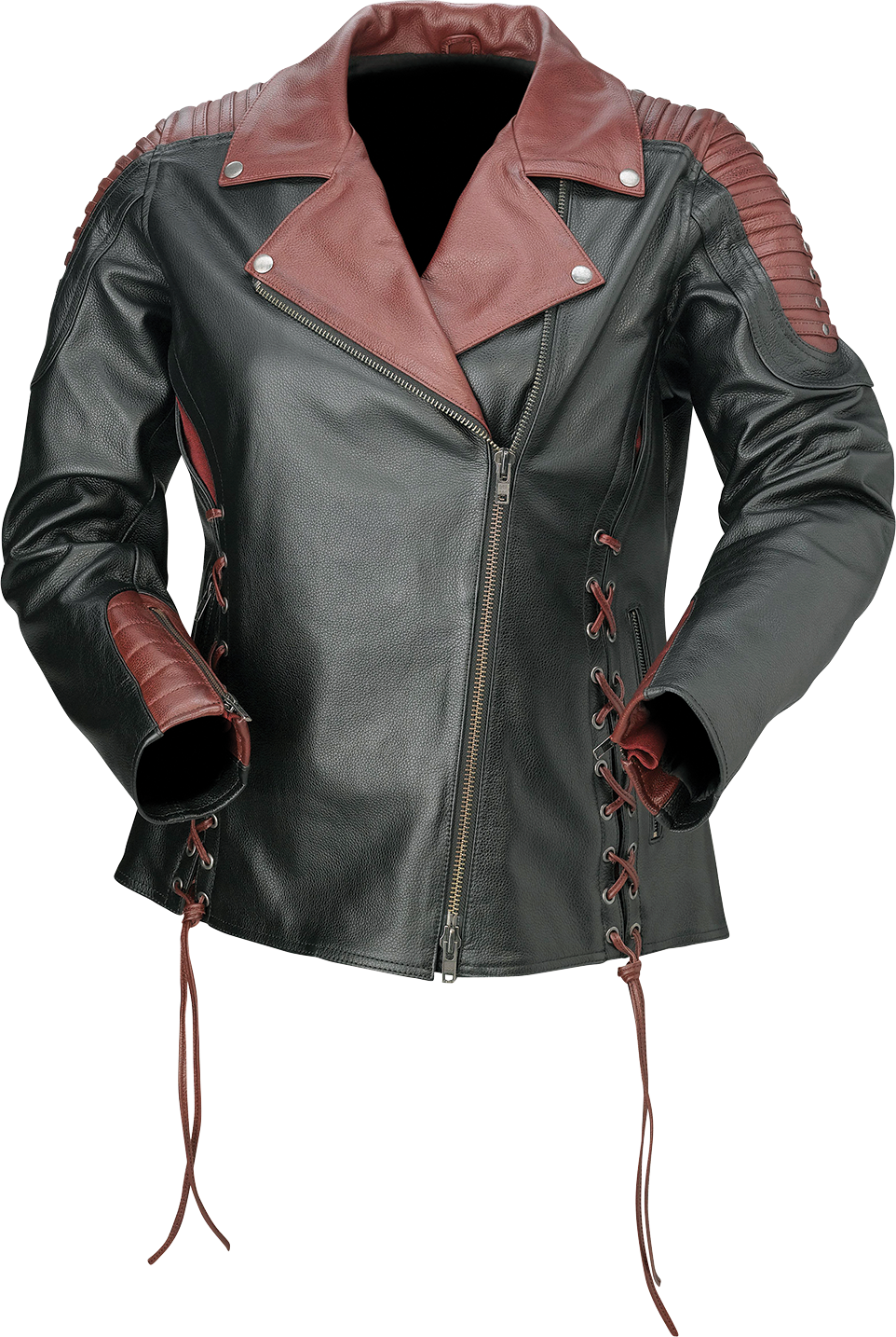 Z1R Women's Combiner Leather Jacket - Black/Red - 3W 2813-1016