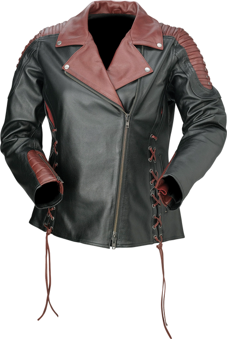 Z1R Women's Combiner Leather Jacket - Black/Red - 3W 2813-1016