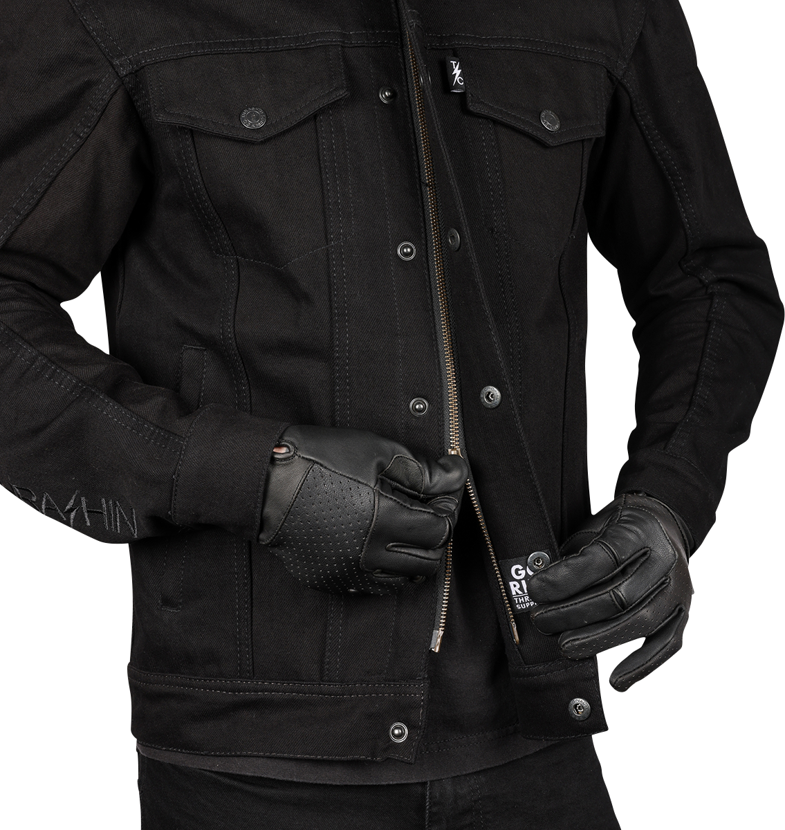 THRASHIN SUPPLY CO. Highway v2 Denim Riding Jacket - Black - Large TMJ-10-10