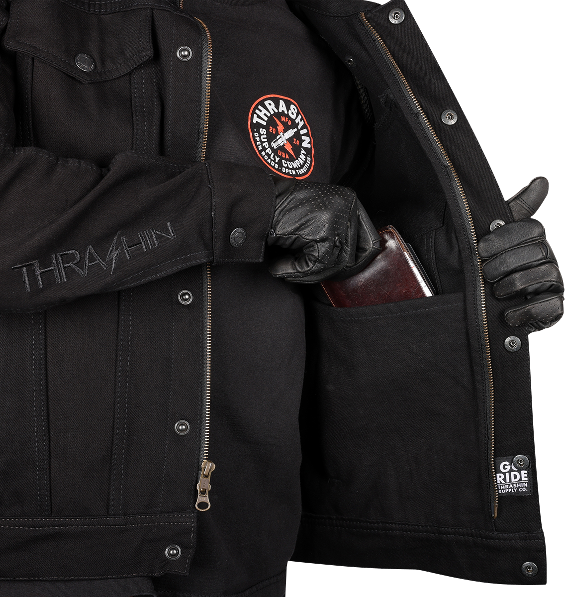 THRASHIN SUPPLY CO. Highway v2 Denim Riding Jacket - Black - Large TMJ-10-10